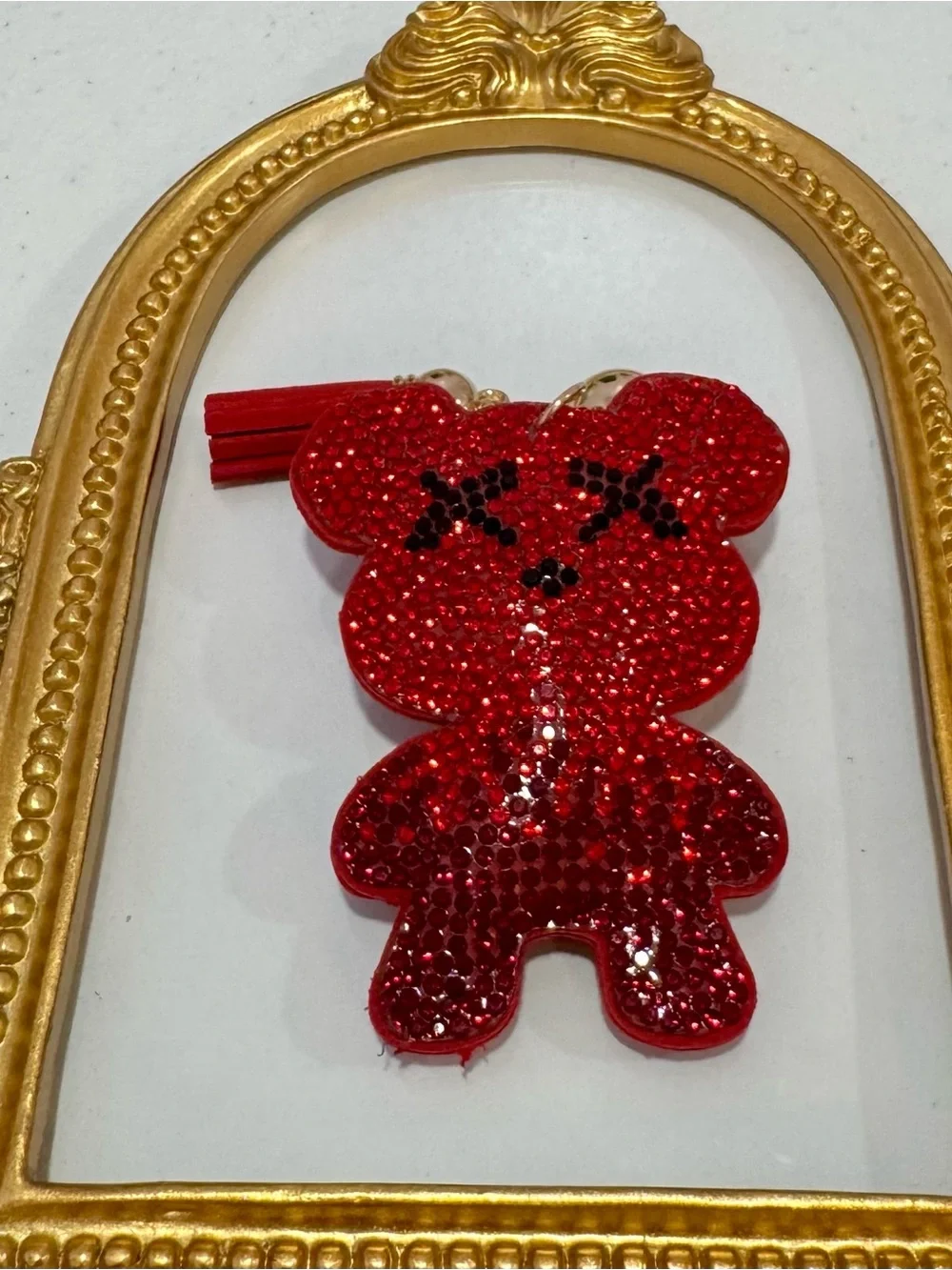 New Red X Eye Crystal Bear Tassel Keychain